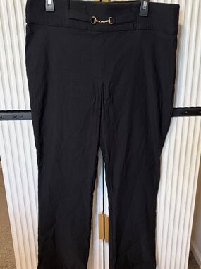 Black Boot-Cut Pull-On Pants with Gold Accent